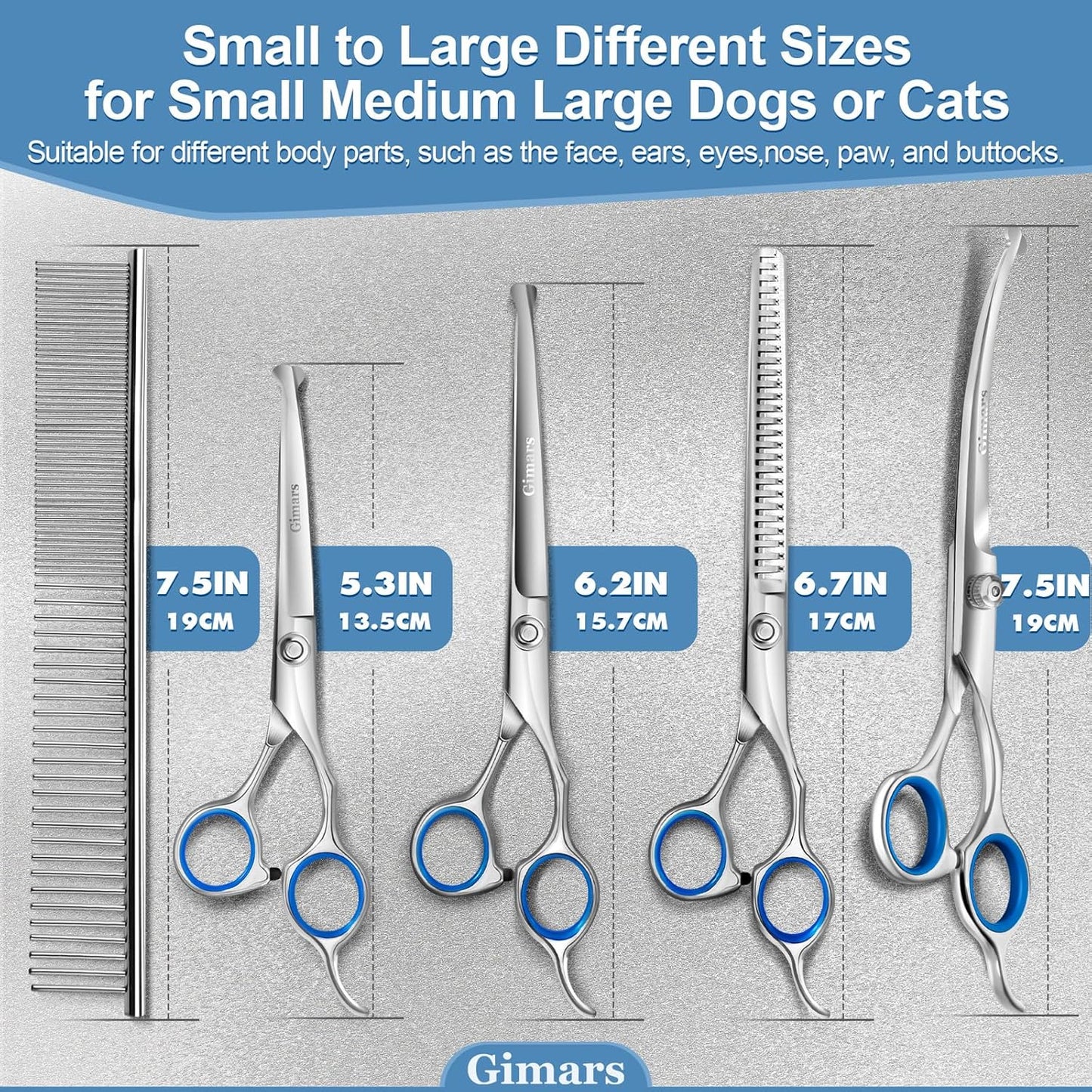 Gimars Titanium Coated Professional 6 in 1 4CR Stainless Steel Dog Grooming Scissors with Safety round Tip, Heavy Duty Pet Grooming Scissor for Dogs, Cats and Other Animals