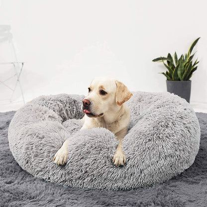 HACHIKITTY Calming Donut Cuddler Dog Bed, round Fluffy Pet Bed for Large Dogs,Washable, Large, Gray, 30''