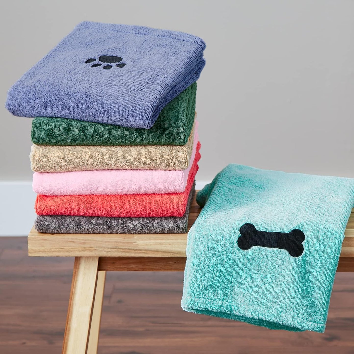 Bone Dry Pet Grooming Towel Collection Absorbent Microfiber X-Large, 41X23.5", Embroidered Taupe