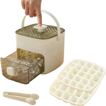 48 Cube Double-Deck Portable Ice Maker with Easy Press Lid, Silicone Trays & Durable Plastic, Countertop Kitchen Gadget for DIY Frozen Food, Summer Drinks & Beverage Cooling