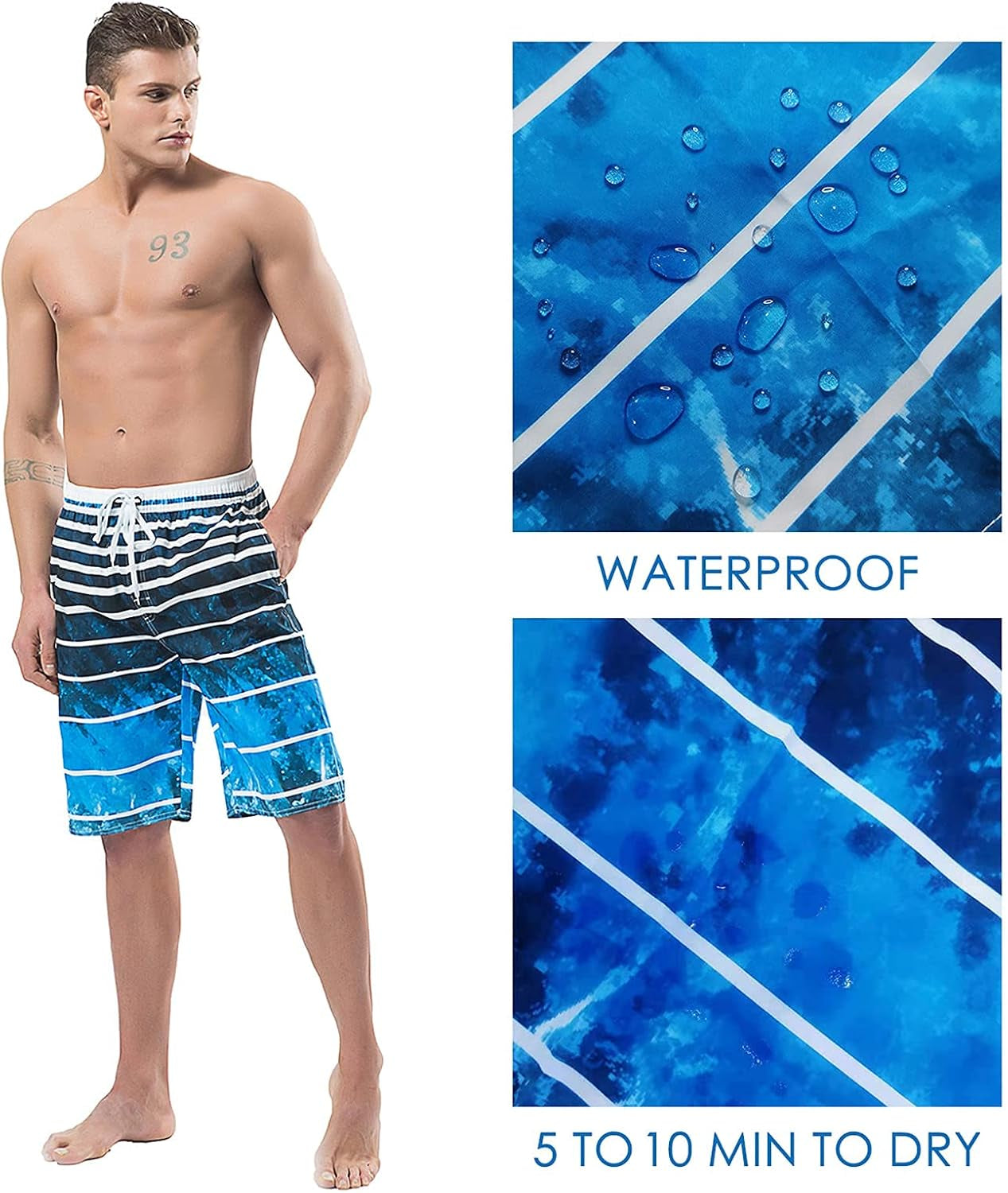Ynimioaox Men'S Swim Trunks, Quick Dry Board Shorts, Colorful Stripe Swimming Shorts,38,B1-Grey