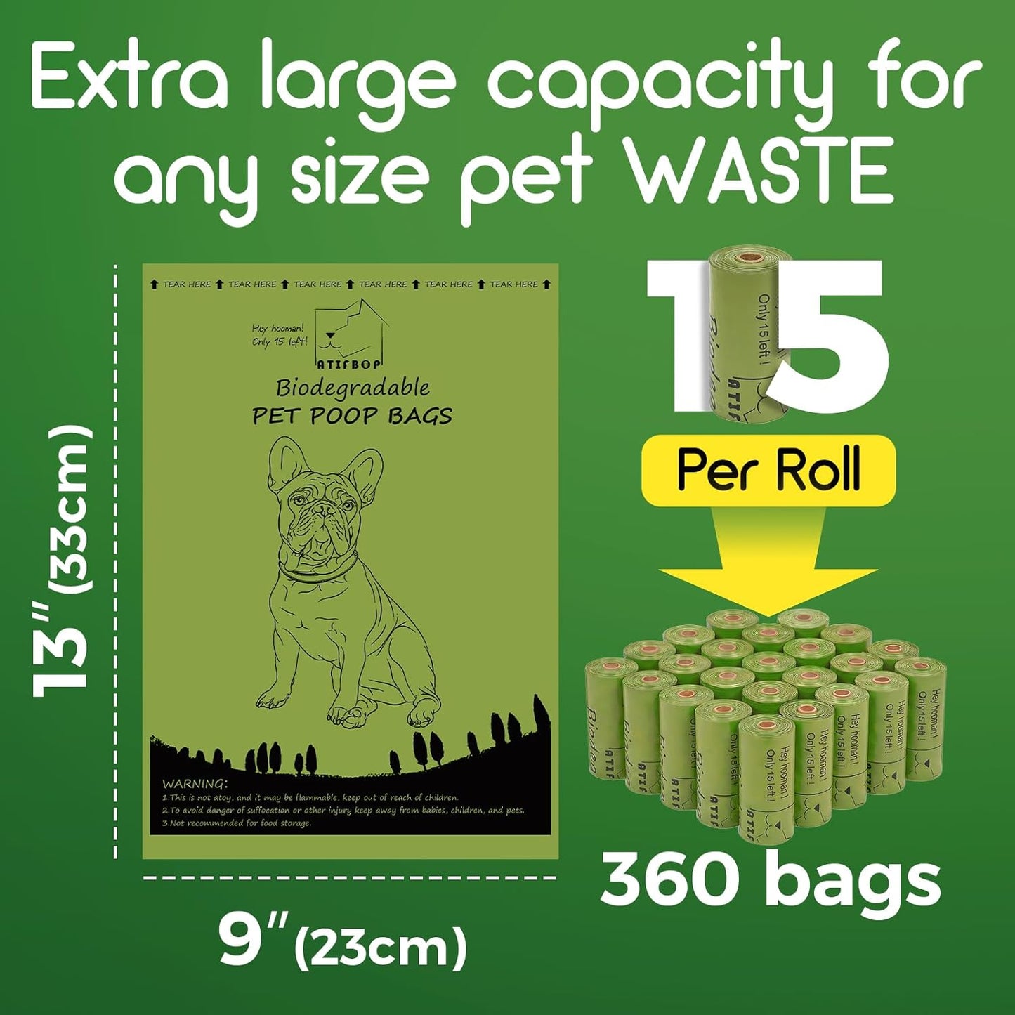 ATIFBOP Biodegradable Dog Poop Bags Rolls 360 Count Scented, Leak Proof and Extra Thick Waste Bag Refill (Scented)