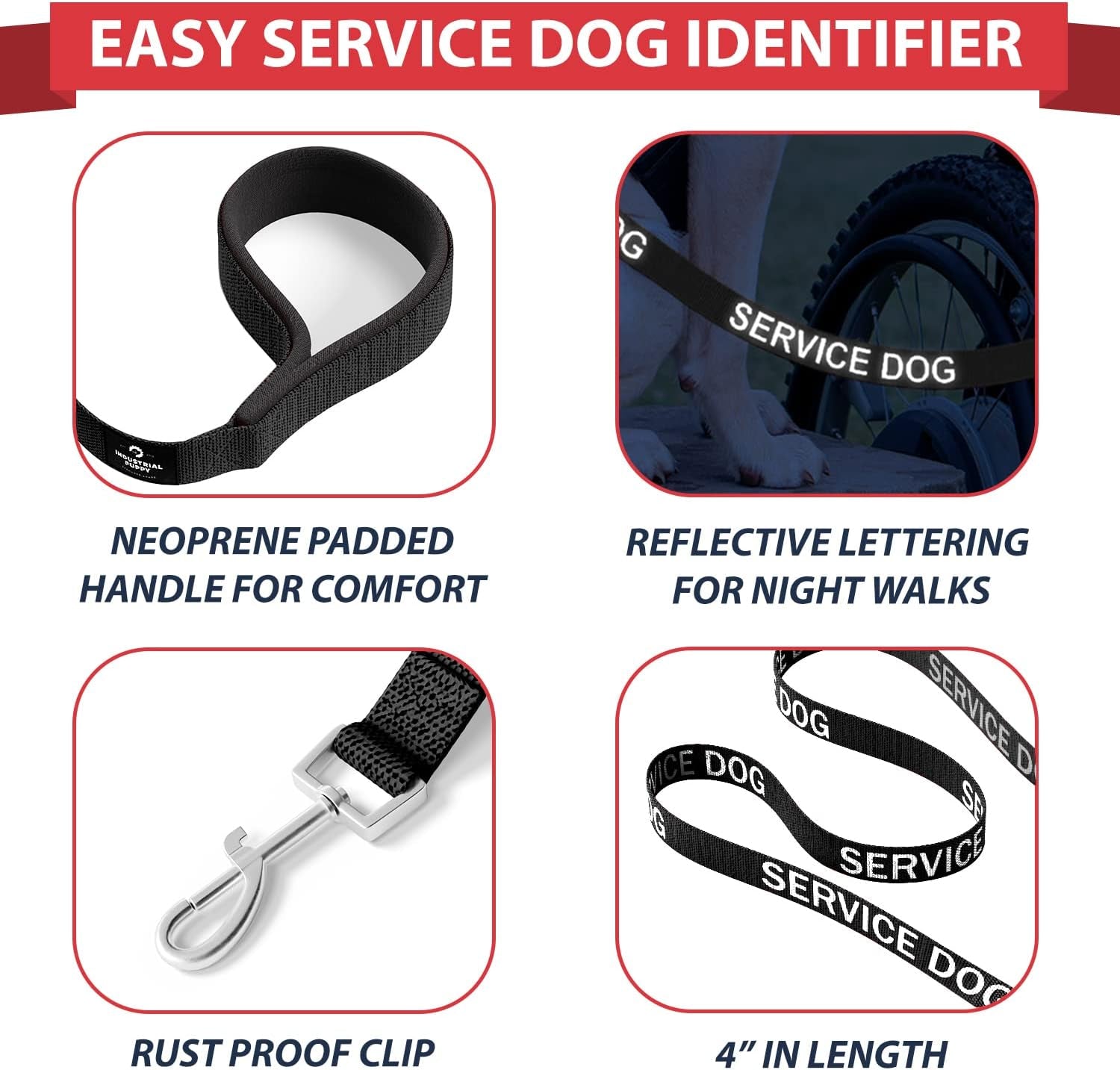Industrial Puppy Service Dog Vest with Hook and Loop Straps & Matching Service Dog Leash Set - Harnesses from XXS to XXL - Harness Features Reflective Patch and Comfortable Mesh Design