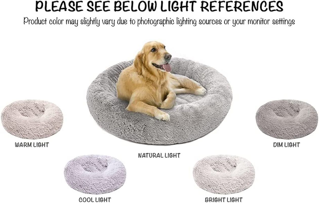 Friends Forever Donut Dog Bed Faux Fur Fluffy Calming Sofa for Small Dogs, Soft & Plush anti Anxiety Pet Couch for Dogs, Machine Washable Coco Pet Bed with Non-Slip Bottom, 23"X23"X6" Grey