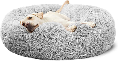 HACHIKITTY Calming Donut Cuddler Dog Bed, round Fluffy Pet Bed for Large Dogs,Washable, Large, Gray, 30''