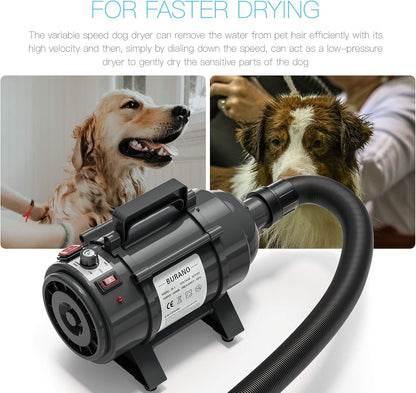 Burano Dog Dryer, High Velocity Pet Hair Dryer, 4.3HP Stepless Adjustable Speed Dog Hair Force Dryer, Powerful Pet Blower with Heater