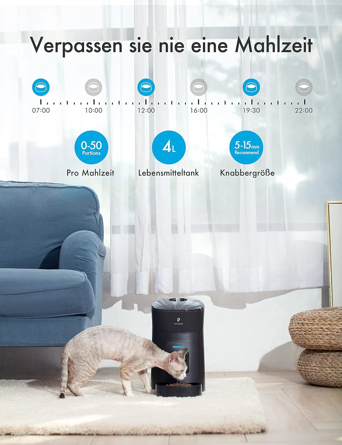 PETLIBRO Automatic Cat Feeder Dog Food Dispenser Auto Timer Pet Feeding Tray, Low Food & Motion & Sound Alerts, 4L Basic PLAF004