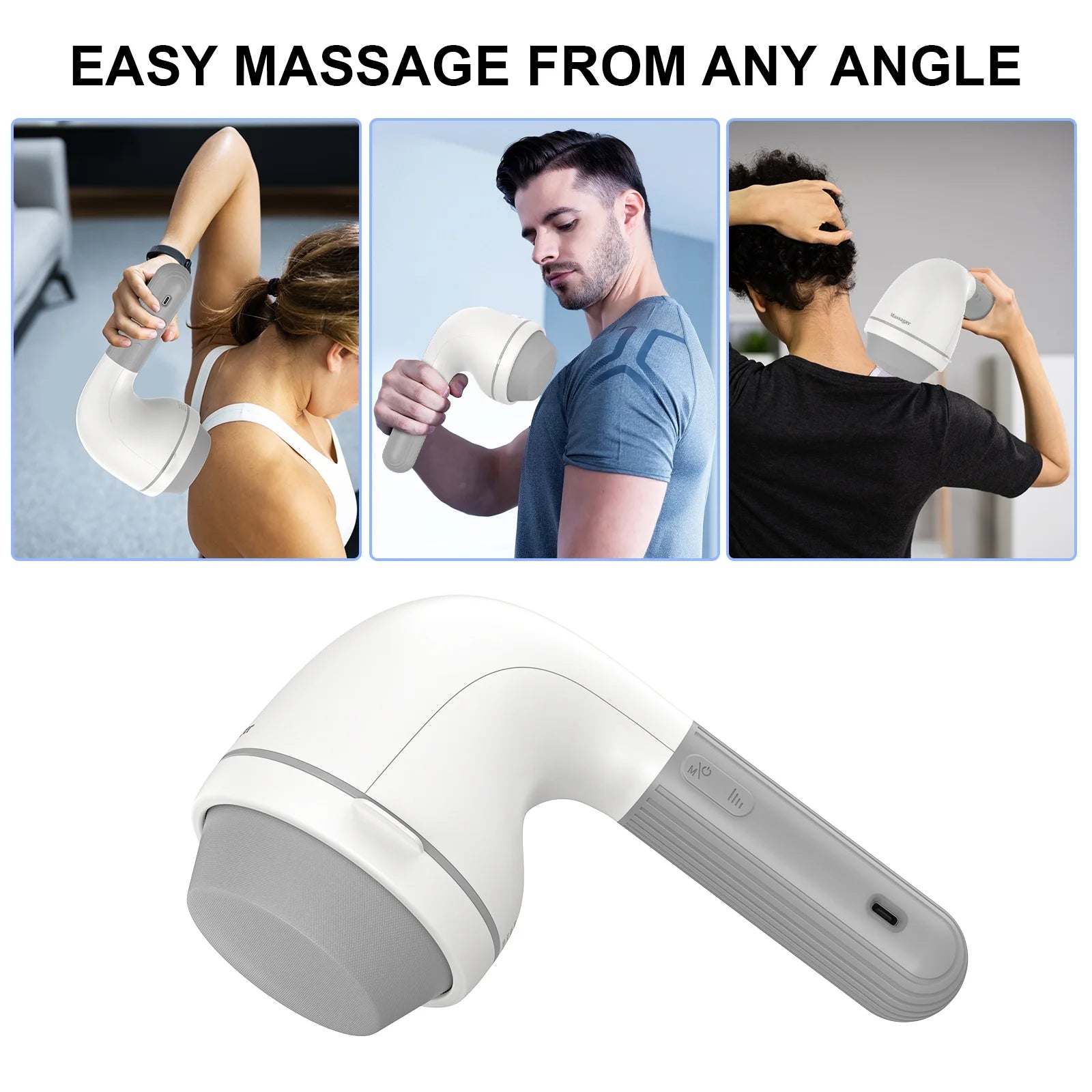 Handheld Neck Back Massager, 8 Massage Heads, 6 Modes for Men & Women, White