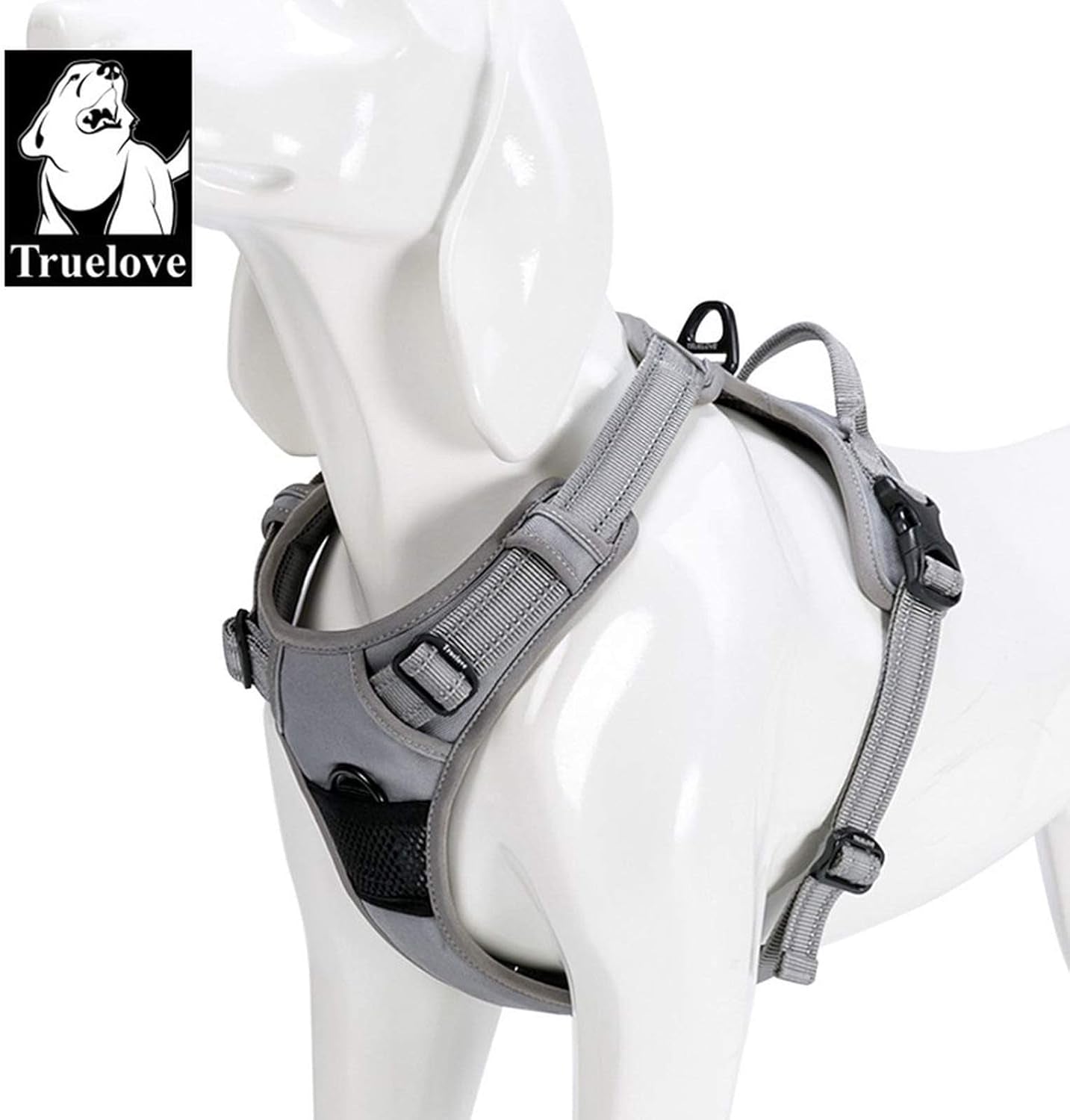 TRUE LOVE Adjustable No-Pull Dog Harness Reflective Pup Vest Harnesses Comfortable Control Brilliant Colors Truelove Tlh5651(Gray,L)