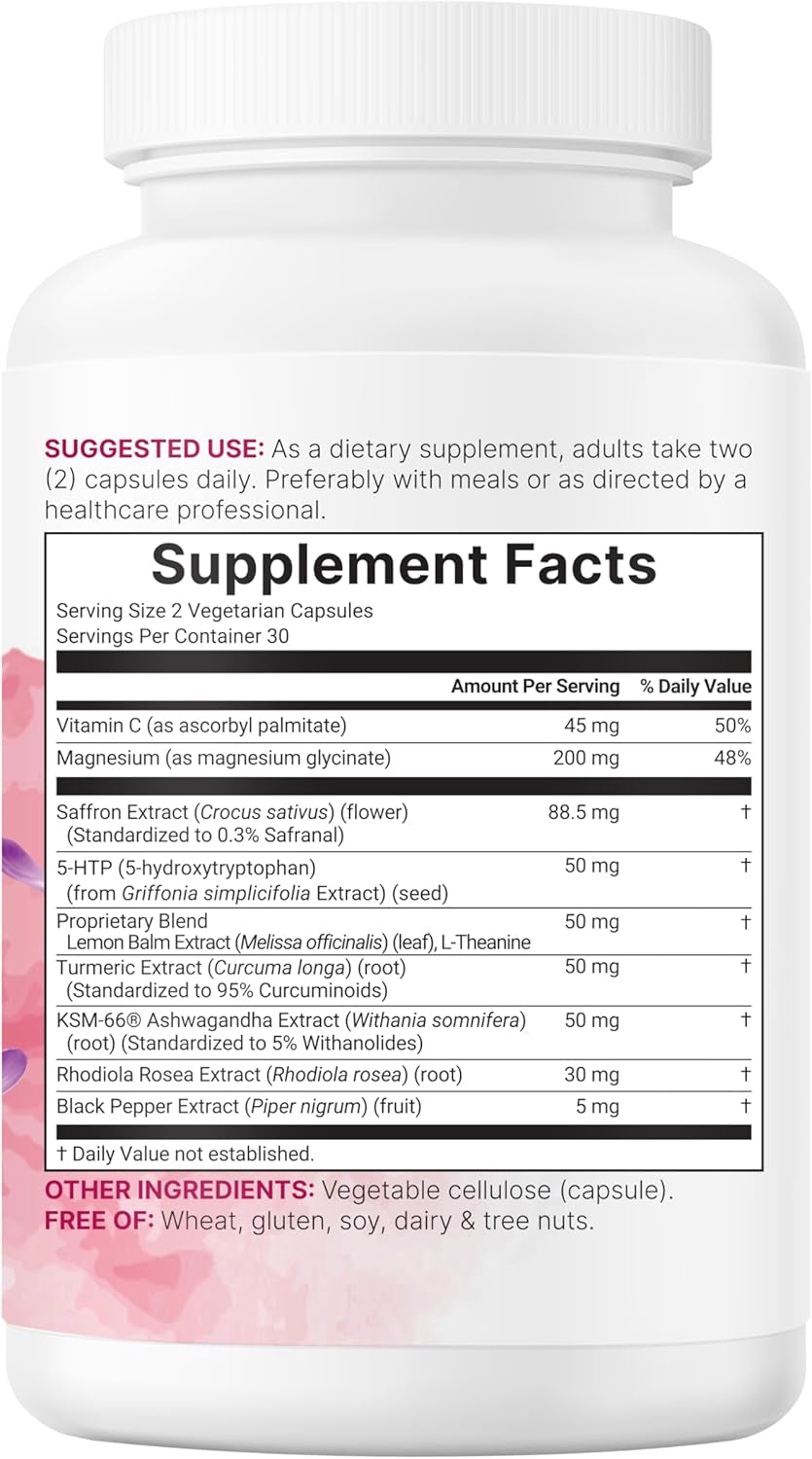 Micro Ingredients Saffron+ Advanced Supplements, 60 Veggie Capsules – 10-In-1 with Saffron Extract, High Absorption Fat-Soluble Vitamin C, Magnesium, Turmeric & KSM-66 Ashwagandha – Filler Free
