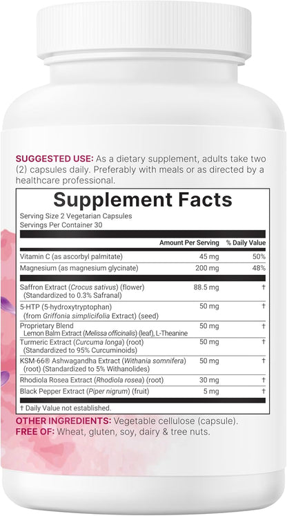 Micro Ingredients Saffron+ Advanced Supplements, 60 Veggie Capsules – 10-In-1 with Saffron Extract, High Absorption Fat-Soluble Vitamin C, Magnesium, Turmeric & KSM-66 Ashwagandha – Filler Free