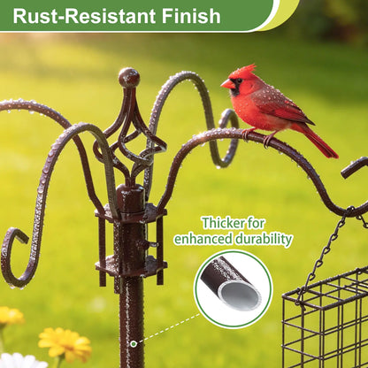 Joywink Bird Feeding Station Kit with Metal Squirrel Baffle, Heavy Duty Metal Bird Feeding Station with Seed Tray＆Mesh Basket, Easy Assembly Ground Mounted Bird Feeder Pole for Garden Yard Outdoor