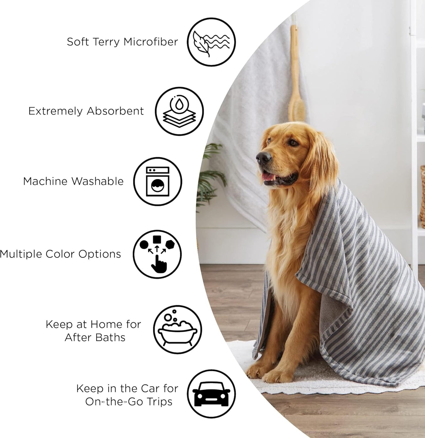 Bone Dry Pet Grooming Towel Collection Absorbent Microfiber X-Large, 41X23.5", Embroidered Taupe