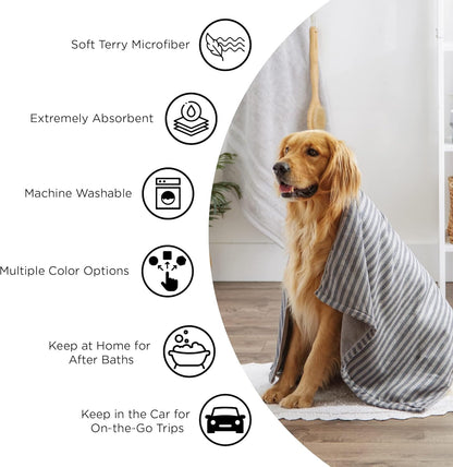 Bone Dry Pet Grooming Towel Collection Absorbent Microfiber X-Large, 41X23.5", Embroidered Taupe