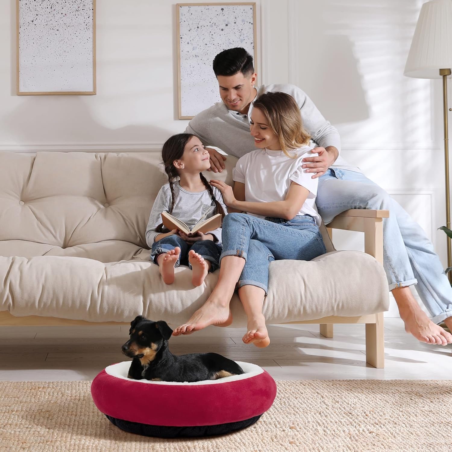Love'S Cabin round Donut Cat and Dog Cushion Bed, 20In Pet Bed for Cats or Small Dogs, Anti-Slip & Water-Resistant Bottom, Super Soft Durable Fabric Pet Beds, Washable Luxury Cat & Dog Bed Red