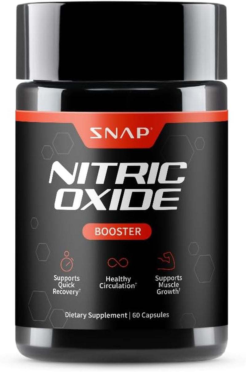 Snap Supplements Nitric Oxide Booster for Men & Women, L-Citrulline + 3 Forms of L-Arginine for Healthy Circulation, Natural Energy & Muscle Support, Caffeine-Free Pre-Workout Alternative, 60 Capsules
