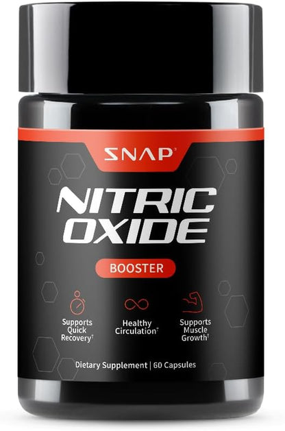 Snap Supplements Nitric Oxide Booster for Men & Women, L-Citrulline + 3 Forms of L-Arginine for Healthy Circulation, Natural Energy & Muscle Support, Caffeine-Free Pre-Workout Alternative, 60 Capsules