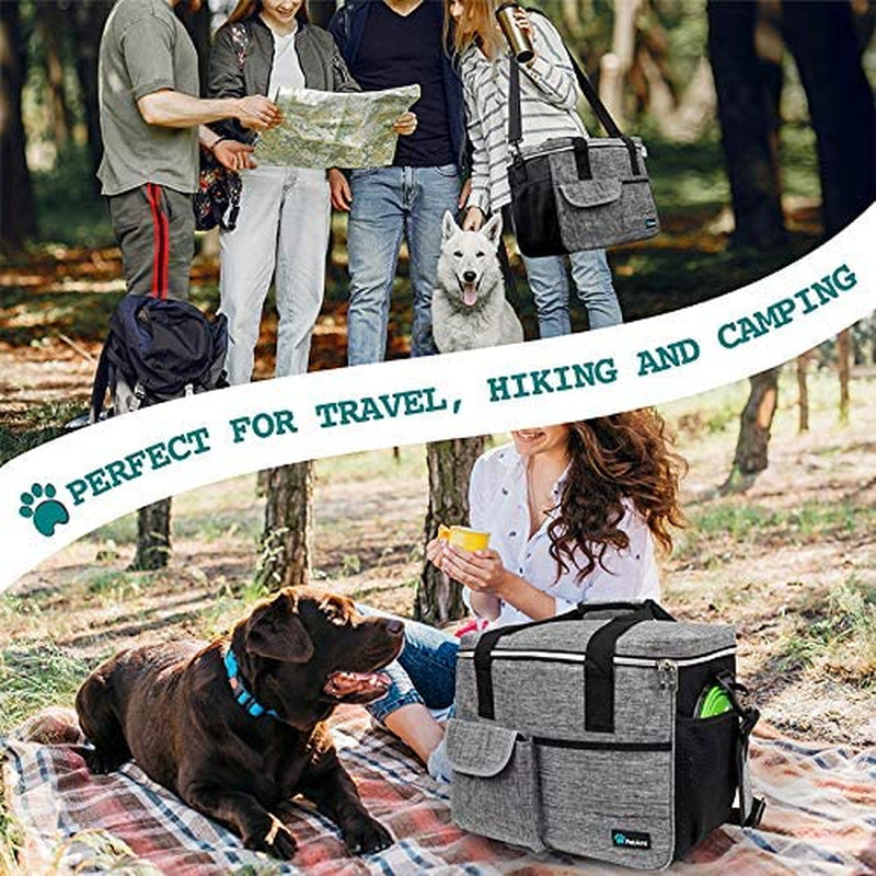 Petami Dog Travel Bag - Travel Pet Organizer with Food Container and Bowls, Perfect for Weekend Camping, Cat Diaper Bag (Grey, Large)