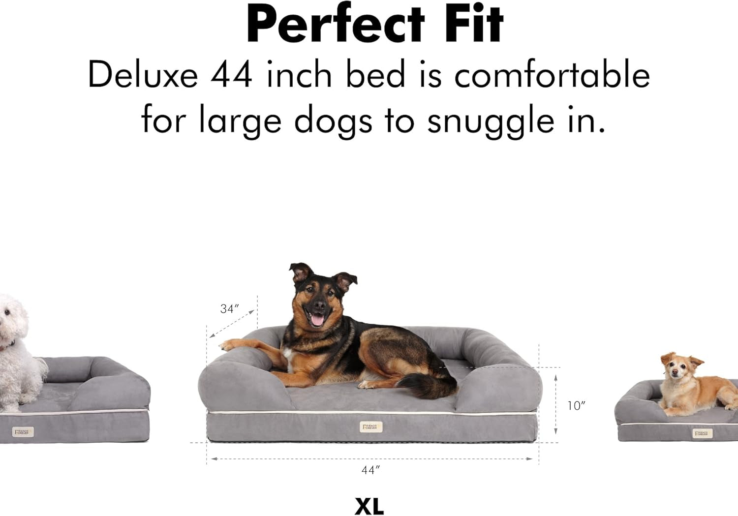Friends Forever X-Large Dog Bed, Orthopedic Dog Sofa Memory Foam Mattress, Calming Dog Couch Bed, Wall Rim Pillow, Water Resistant Liner, Washable Cover, Non-Slip Bottom, Chester, X-Large Cocoa Brown