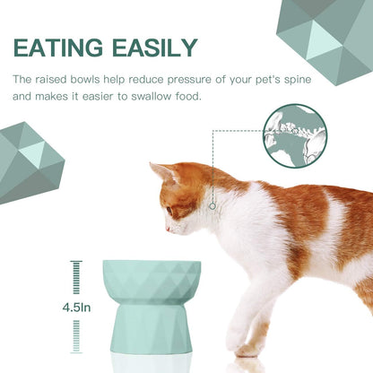 Frewinky Cat Bowls,Ceramic Cat Bowls anti Vomiting,Raised Food and Water Bowl Set for Cats and Small Dogs,13.5 Oz,Green