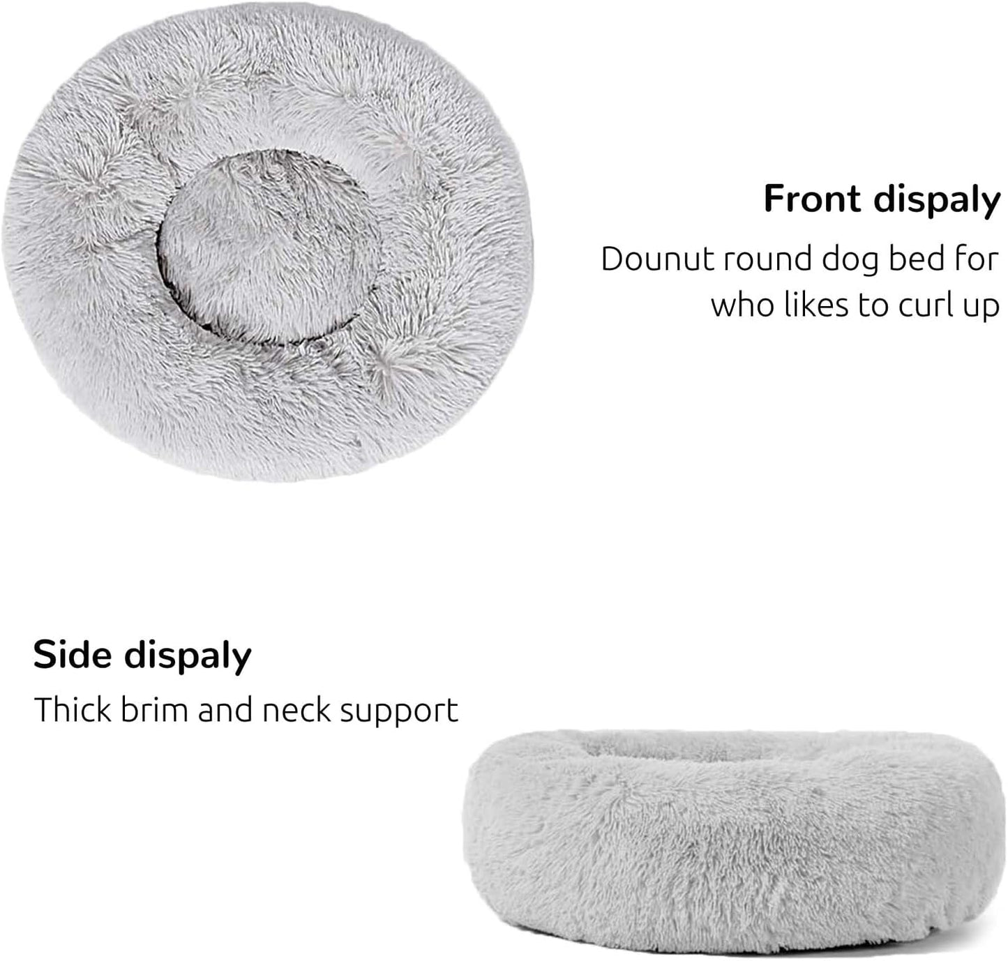 HACHIKITTY Calming Donut Cuddler Dog Bed, round Fluffy Pet Bed for Large Dogs,Washable, Large, Gray, 30''
