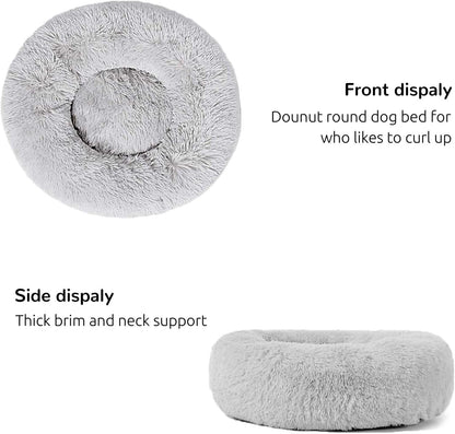 HACHIKITTY Calming Donut Cuddler Dog Bed, round Fluffy Pet Bed for Large Dogs,Washable, Large, Gray, 30''