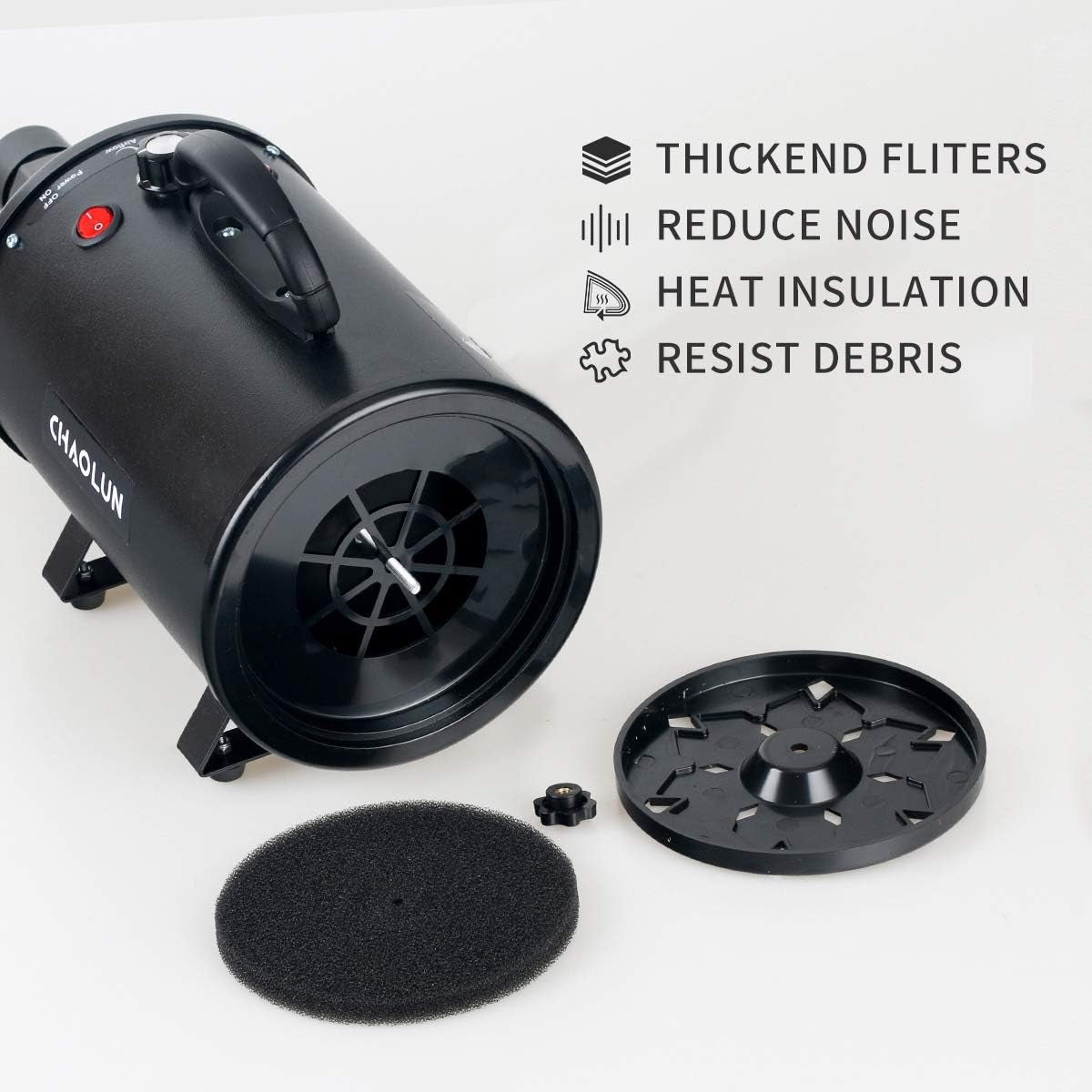 High Velocity Dog Grooming Dryer, Dog Blow Dryer, Pet Hair Dryer with Heater, Adjustable Speed, Black