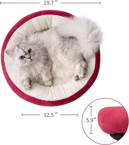 Love'S Cabin round Donut Cat and Dog Cushion Bed, 20In Pet Bed for Cats or Small Dogs, Anti-Slip & Water-Resistant Bottom, Super Soft Durable Fabric Pet Beds, Washable Luxury Cat & Dog Bed Red