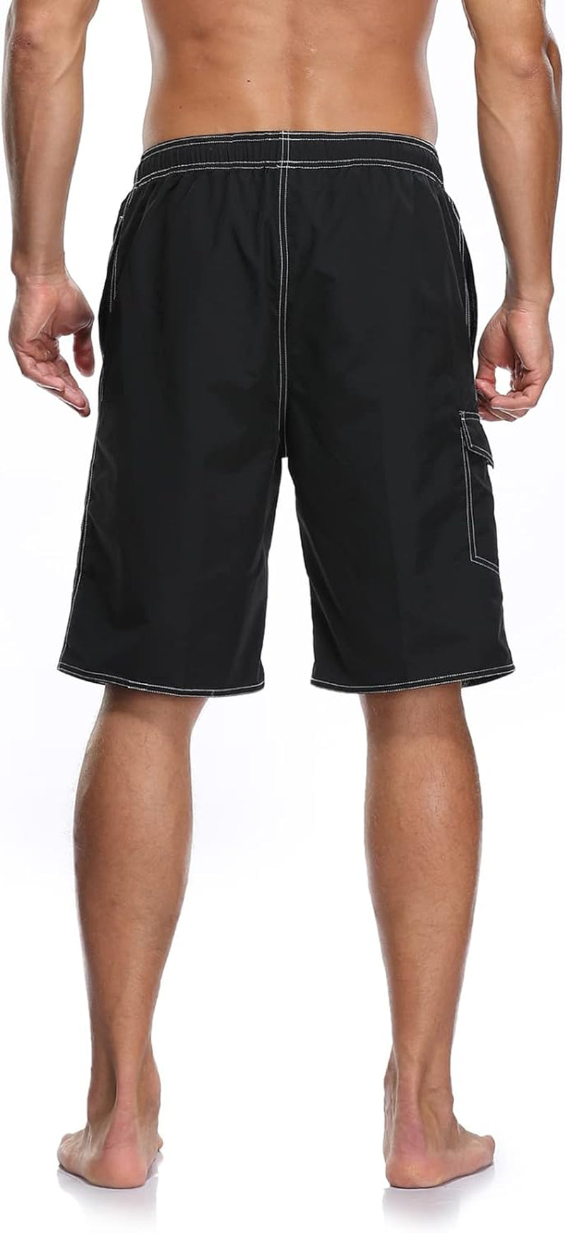 Lncropo Mens Quick Dry Swim Trunks Striped Print Board Shorts with Mesh Lining,Black,L