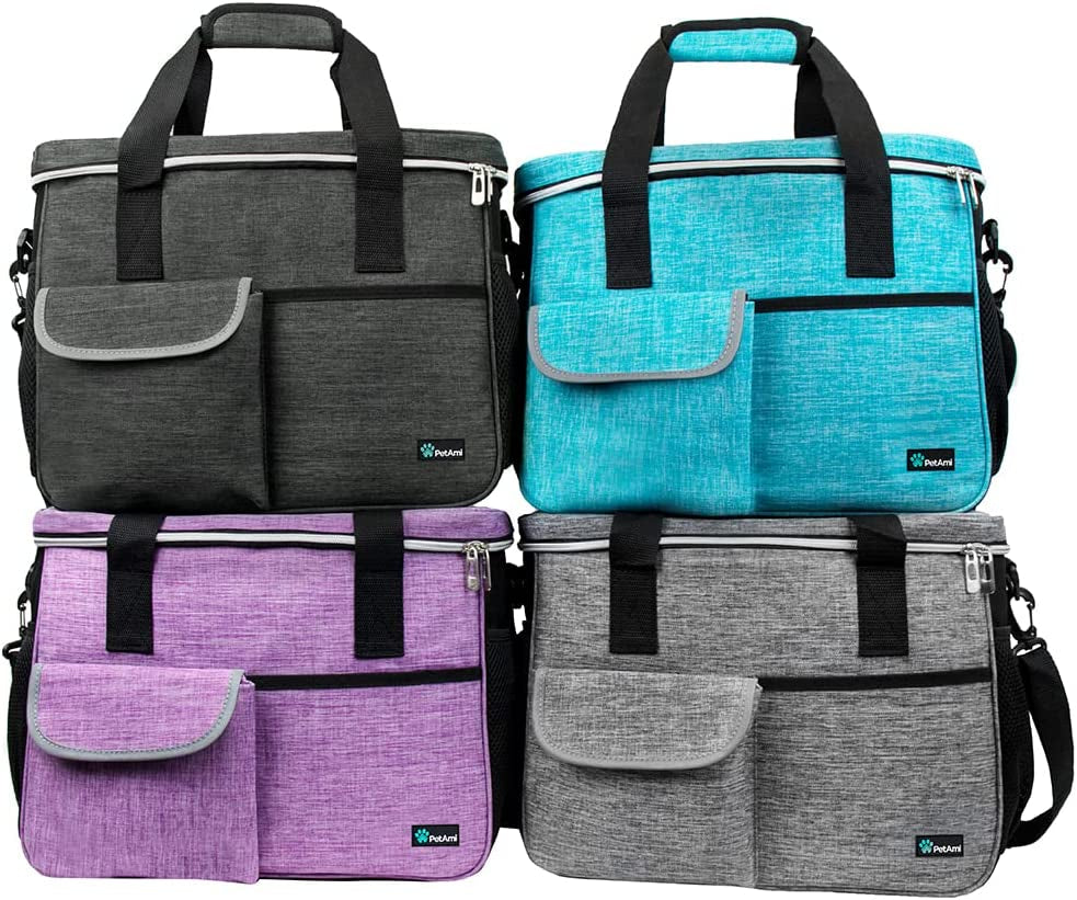 Petami Dog Travel Bag - Travel Pet Organizer with Food Container and Bowls, Perfect for Weekend Camping, Cat Diaper Bag (Grey, Large)