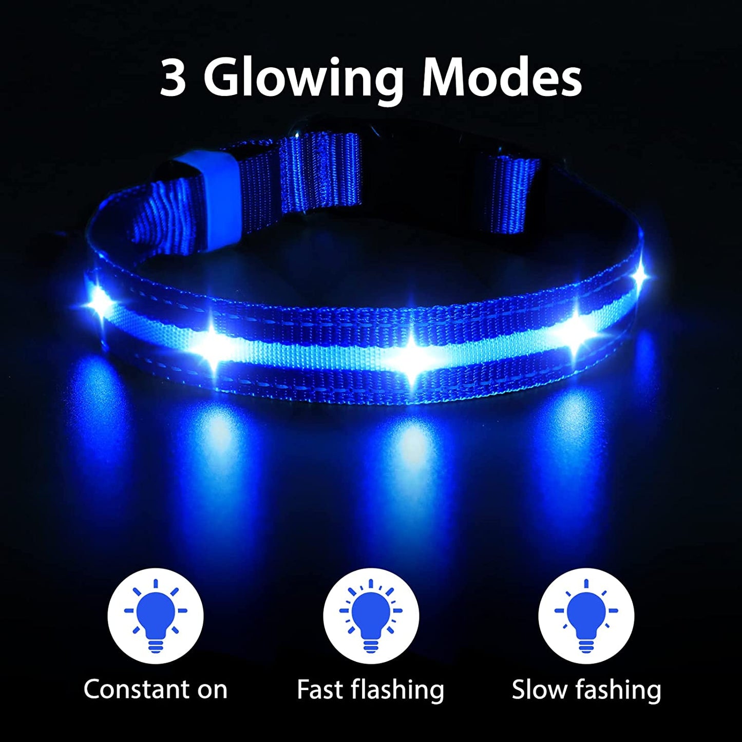 MASBRILL Led Dog Collar - Rechargeable, Water-Resistant, Flashing, Glowing, Night Walking Collar for Dogs - Blue, Size M (19.69*0.98Inch)