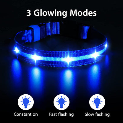 MASBRILL Led Dog Collar - Rechargeable, Water-Resistant, Flashing, Glowing, Night Walking Collar for Dogs - Blue, Size M (19.69*0.98Inch)