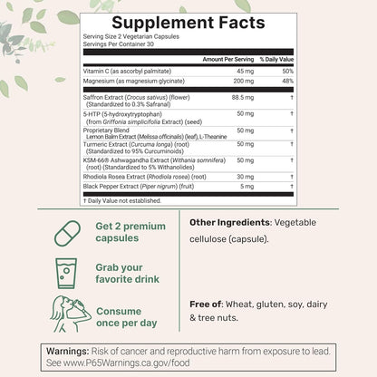Micro Ingredients Saffron+ Advanced Supplements, 60 Veggie Capsules – 10-In-1 with Saffron Extract, High Absorption Fat-Soluble Vitamin C, Magnesium, Turmeric & KSM-66 Ashwagandha – Filler Free