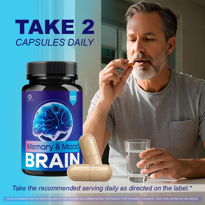Memory and Mood Brain Capsules - Official Memoryandmoodbrain Pills Advanced Premium Formula Support, All Natural Ingredients Vitamins for Overall Health & Wellness, 60 Capsules for 1 Month