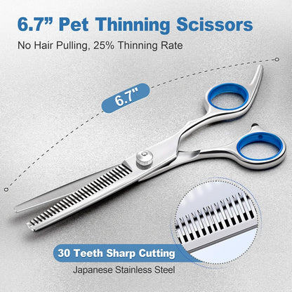 Gimars Titanium Coated Professional 6 in 1 4CR Stainless Steel Dog Grooming Scissors with Safety round Tip, Heavy Duty Pet Grooming Scissor for Dogs, Cats and Other Animals