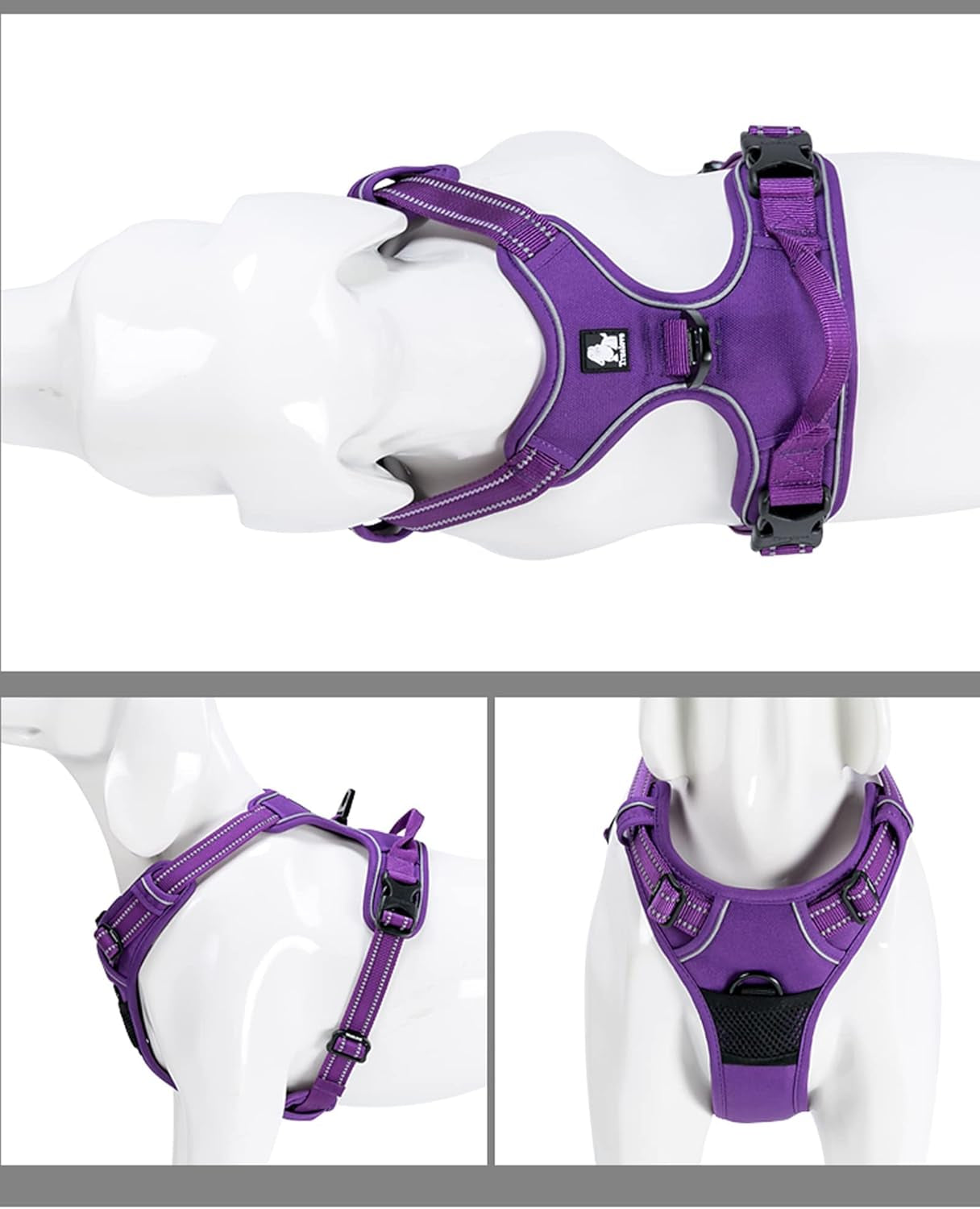 TRUE LOVE Adjustable No-Pull Dog Harness Reflective Pup Vest Harnesses Comfortable Control Brilliant Colors Tlh5651(Purple,S)