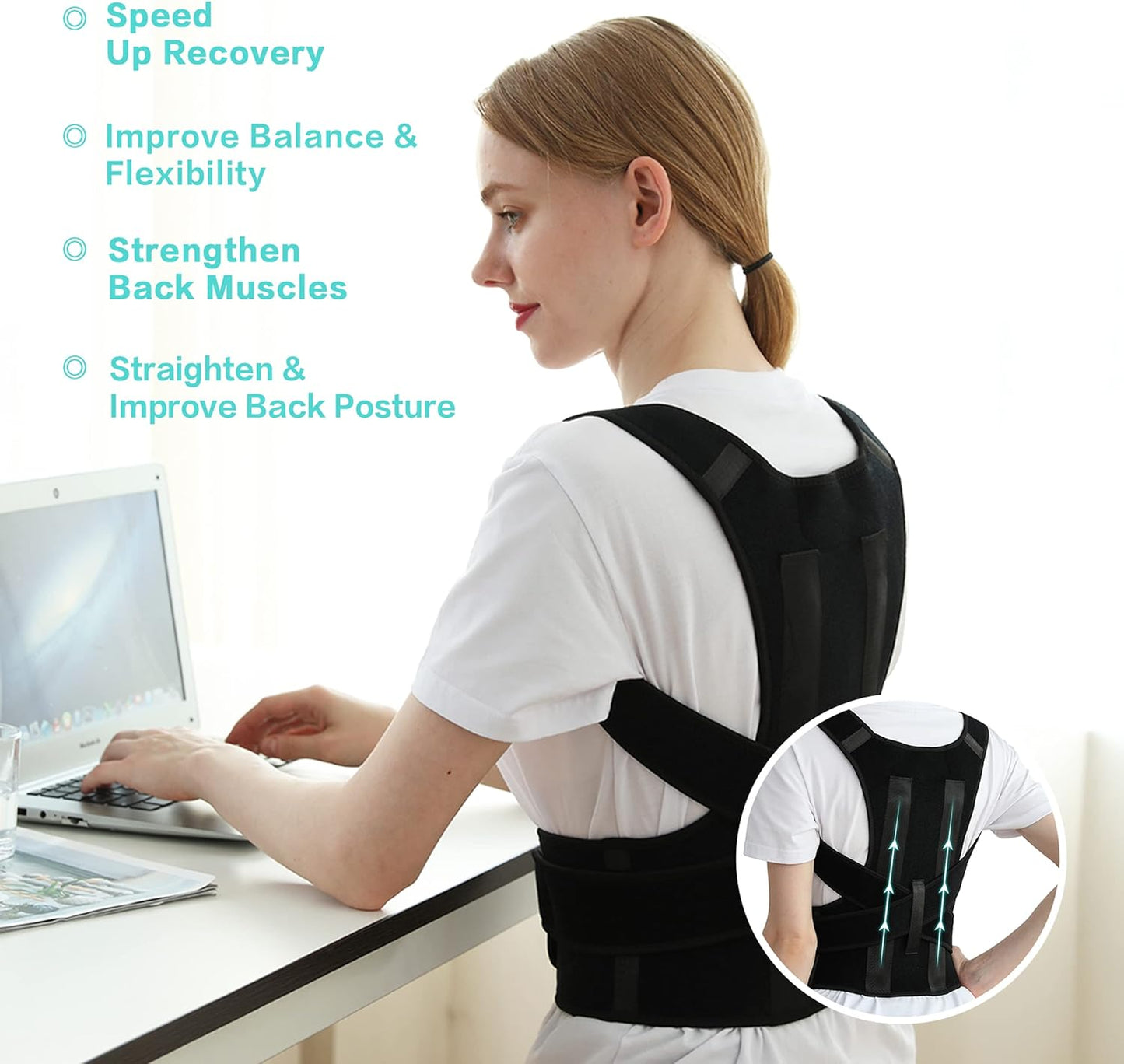 Posture Corrector for Women and Men, Adjustable Breathable Back Straightener, Upper Back Brace for Clavicle Support and Providing Pain Relief from Neck, Back & Shoulder Black L
