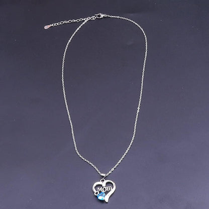 UEUC I LOVE YOU Mom Birth Stones Necklace, Silver Love Heart Pendant Necklace for Mom, Necklace Gift for Mother with 18''+2'' Chain