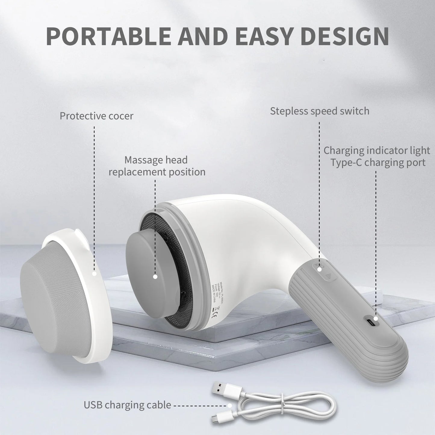 Handheld Neck Back Massager, 8 Massage Heads, 6 Modes for Men & Women, White