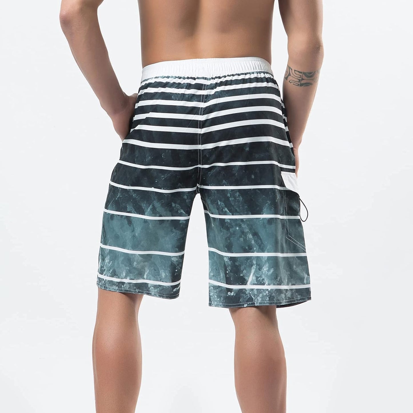 Ynimioaox Men'S Swim Trunks, Quick Dry Board Shorts, Colorful Stripe Swimming Shorts,38,B1-Grey