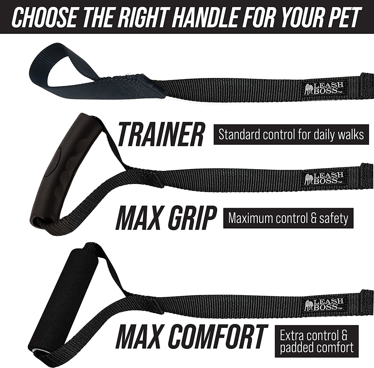 Leash Boss Free Range - Long Dog Leash for Large Dogs + Drawstring Backpack - 1 Inch Nylon Training Lead with Padded Handle (Black) (30 Ft)