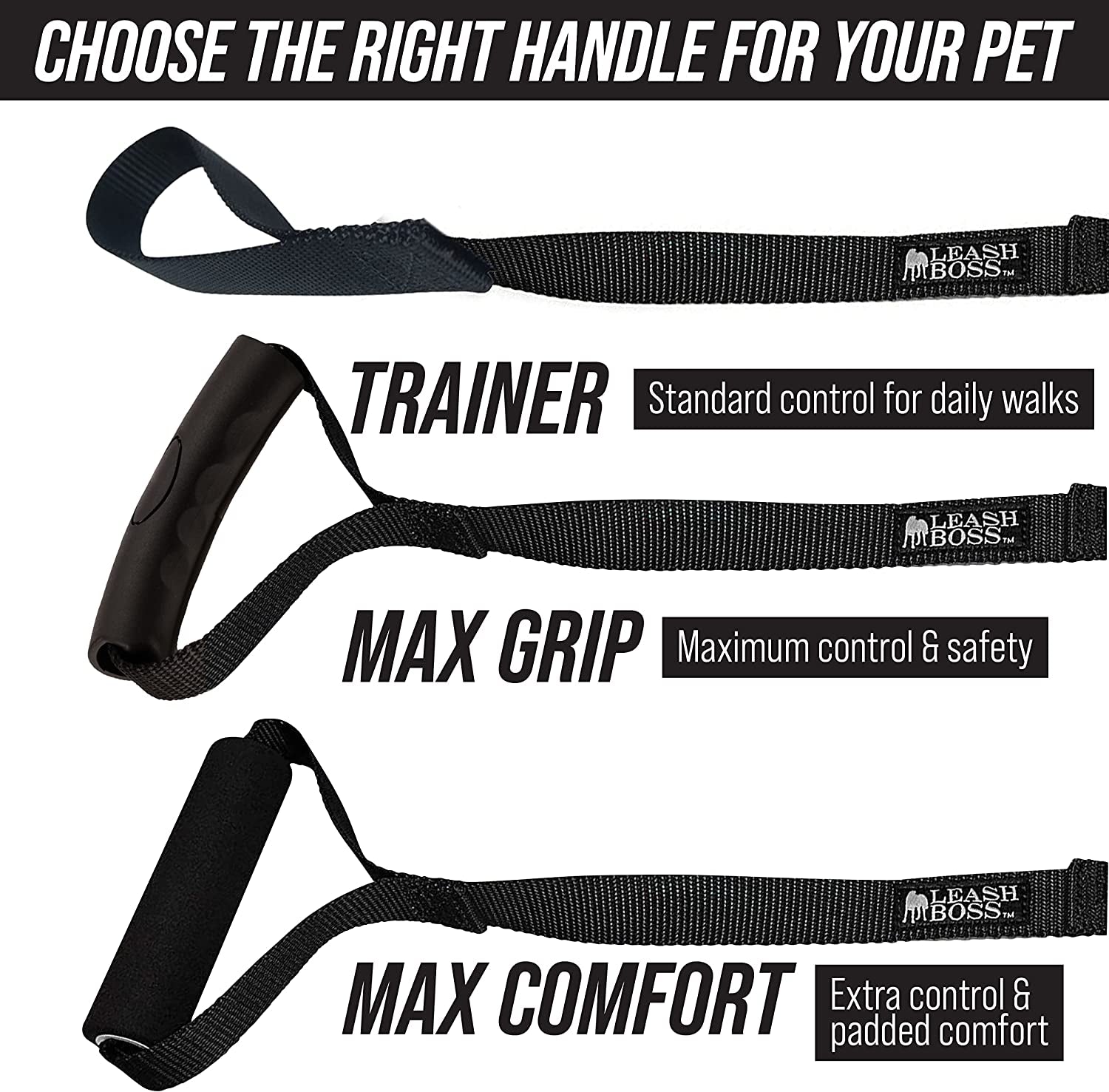 Leash Boss Free Range - Long Dog Leash for Large Dogs + Drawstring Backpack - 1 Inch Nylon Training Lead with Padded Handle (Black) (30 Ft)