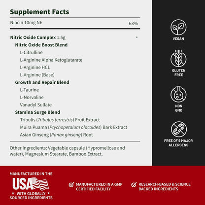 Snap Supplements Nitric Oxide Booster for Men & Women, L-Citrulline + 3 Forms of L-Arginine for Healthy Circulation, Natural Energy & Muscle Support, Caffeine-Free Pre-Workout Alternative, 60 Capsules