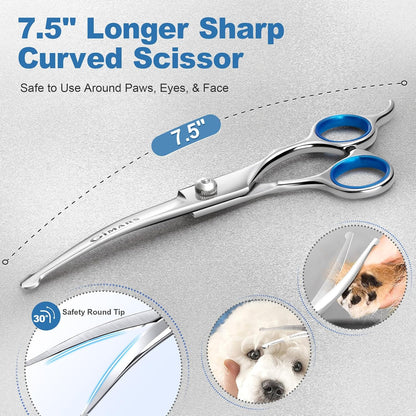 Gimars Titanium Coated Professional 6 in 1 4CR Stainless Steel Dog Grooming Scissors with Safety round Tip, Heavy Duty Pet Grooming Scissor for Dogs, Cats and Other Animals