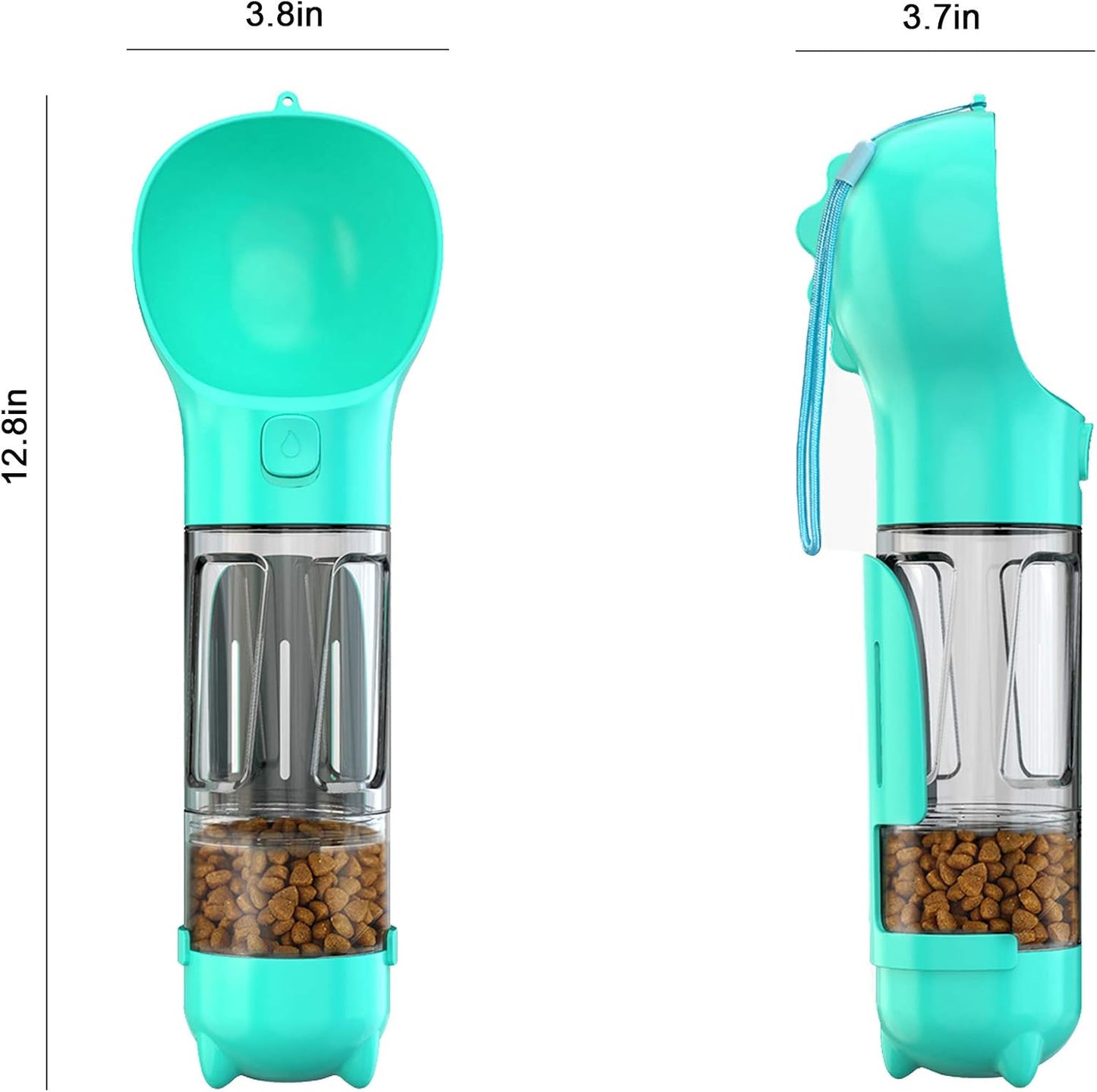 Dog Water Bottle, 4 in 1 Pet Travel Water Cup with Food Box, Shovel,Garbage Bags for Hiking Travel(Turquoise)