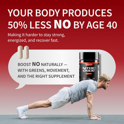 Snap Supplements Nitric Oxide Booster for Men & Women, L-Citrulline + 3 Forms of L-Arginine for Healthy Circulation, Natural Energy & Muscle Support, Caffeine-Free Pre-Workout Alternative, 60 Capsules