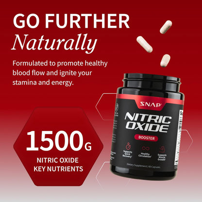 Snap Supplements Nitric Oxide Booster for Men & Women, L-Citrulline + 3 Forms of L-Arginine for Healthy Circulation, Natural Energy & Muscle Support, Caffeine-Free Pre-Workout Alternative, 60 Capsules