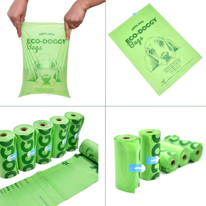 Alpha Paw Eco-Doggy Bags & Portable Dispenser - 60 Odor-Blocking, Biodegradable Poop Bags for Dogs - Scented Dog Poop Bags - Lavender-Scented Poop Bags - Compostable Dog Waste Bags - Puppy Accessories