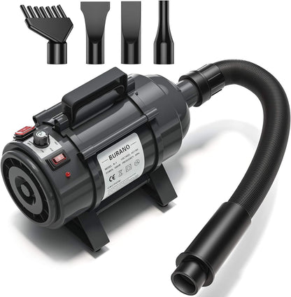 Burano Dog Dryer, High Velocity Pet Hair Dryer, 4.3HP Stepless Adjustable Speed Dog Hair Force Dryer, Powerful Pet Blower with Heater