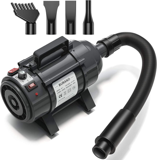Burano Dog Dryer, High Velocity Pet Hair Dryer, 4.3HP Stepless Adjustable Speed Dog Hair Force Dryer, Powerful Pet Blower with Heater